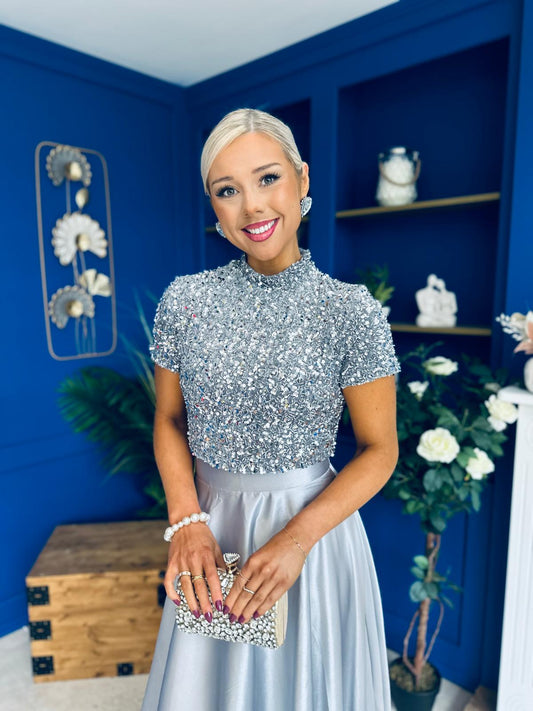 Kendra Detailed Sequin Top Grey