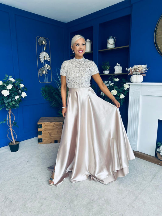 Kylie Satin Maxi Skirt Beige