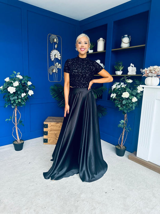 Kylie Satin Maxi Skirt Black