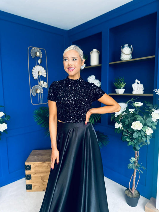 Kendra Detailed Sequin Top Black