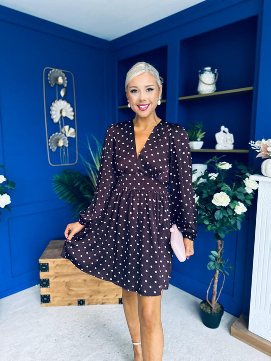Talia Banded Mini Dress Polka Burgundy