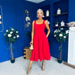 Erica Square Neck Midi Dress Red