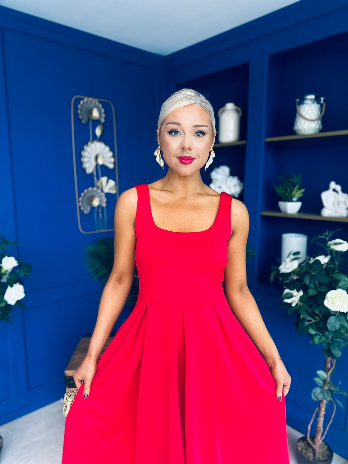 Erica Square Neck Midi Dress Red