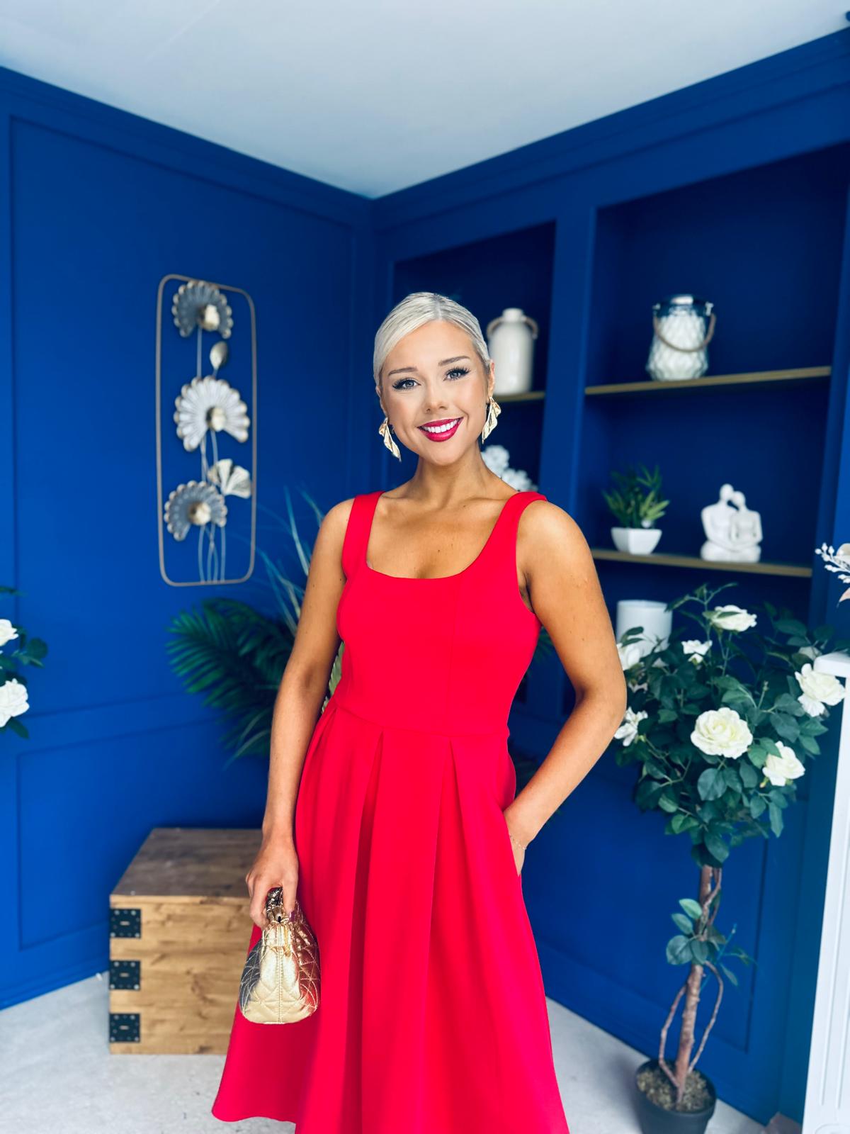 Erica Square Neck Midi Dress Red