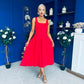 Erica Square Neck Midi Dress Red