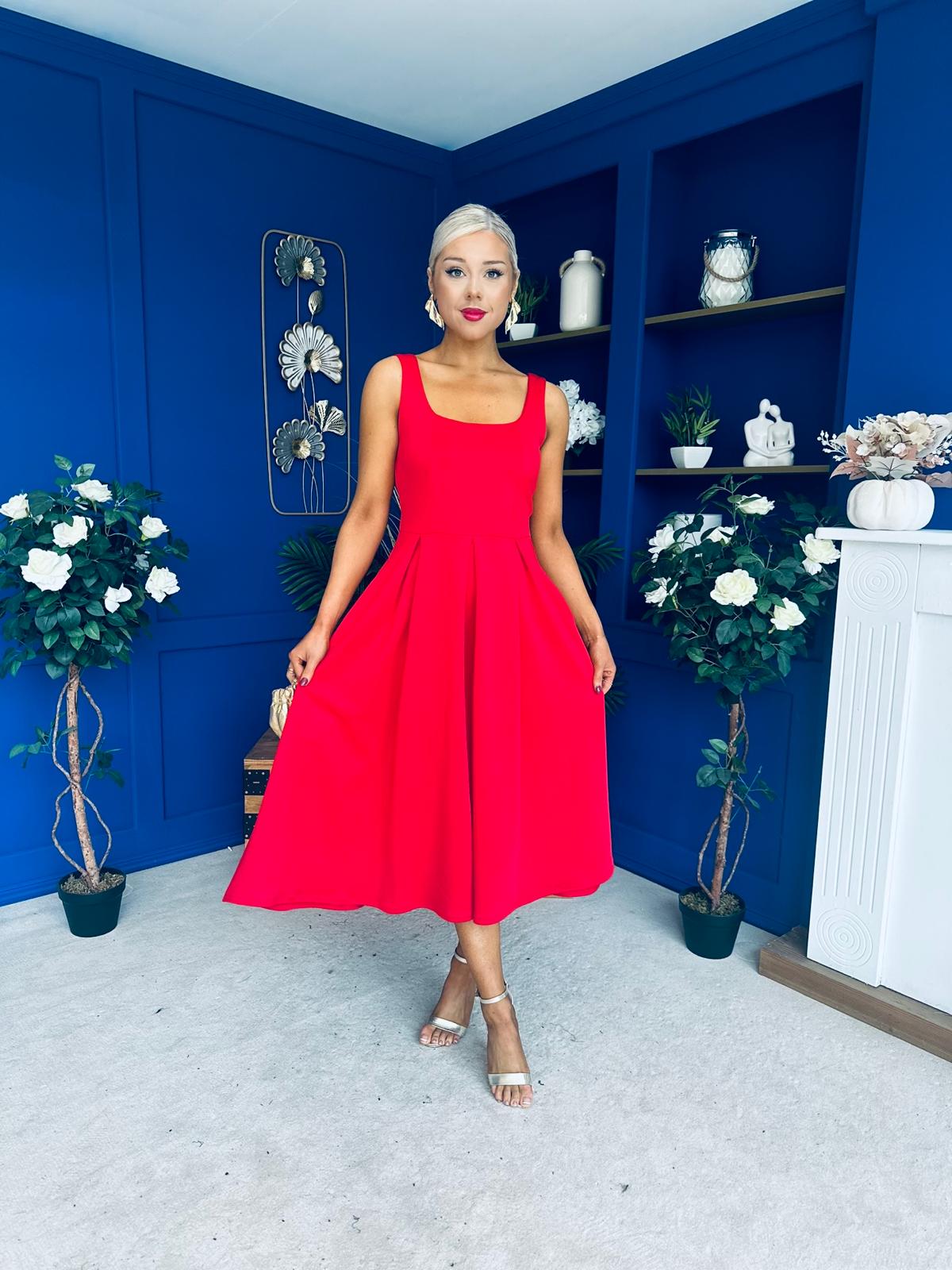 Erica Square Neck Midi Dress Red