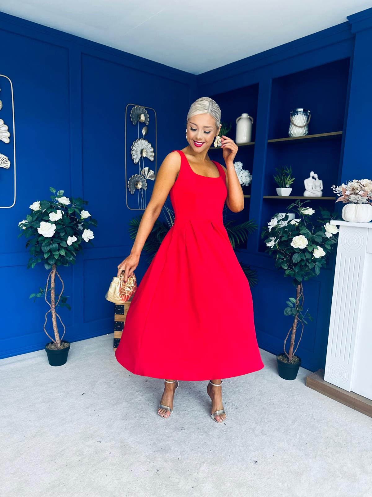 Erica Square Neck Midi Dress Red