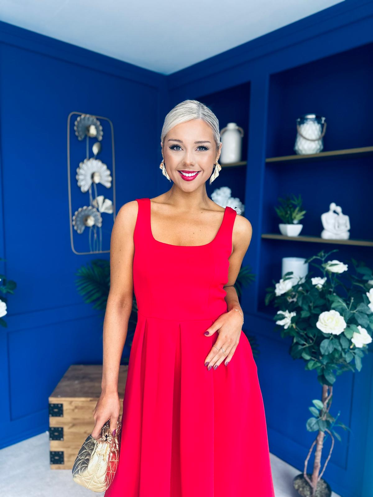 Erica Square Neck Midi Dress Red