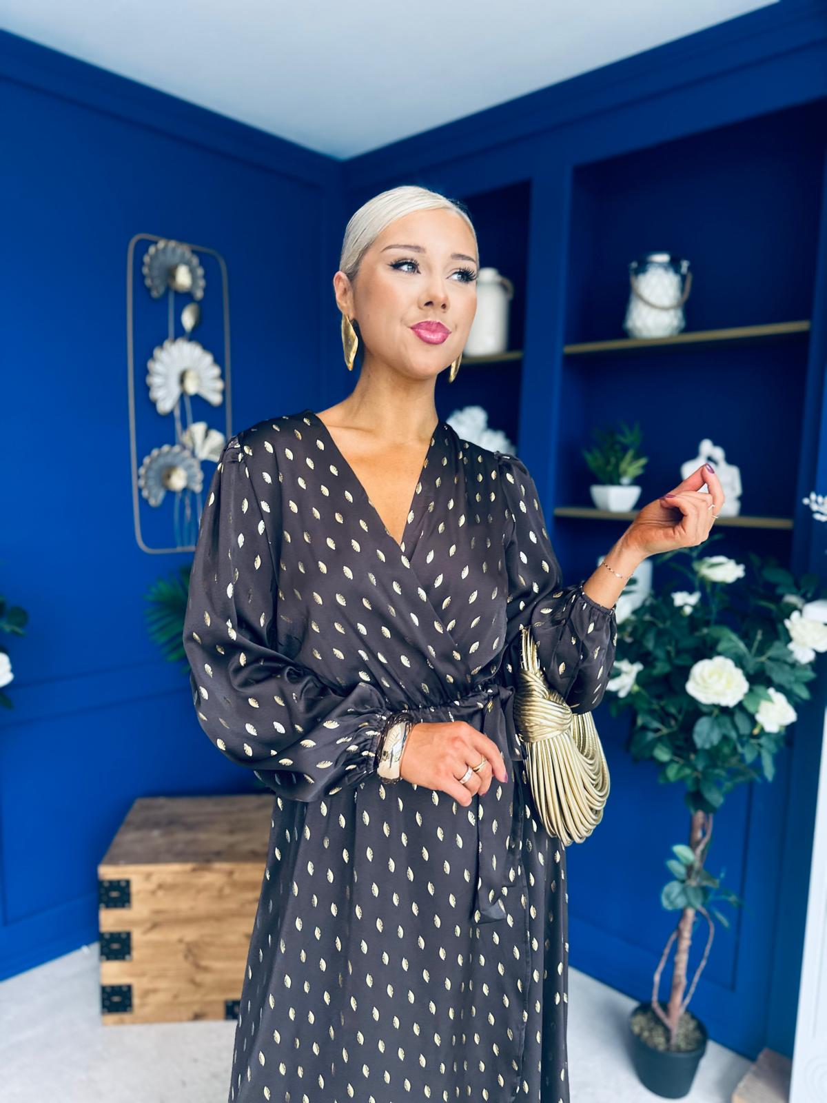 Lexie Gold Leaf Midi Dress Coffee Pre Order 7 Oct