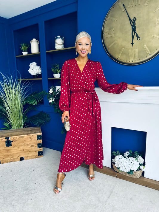 Lexie Gold Leaf Midi Dress Wine