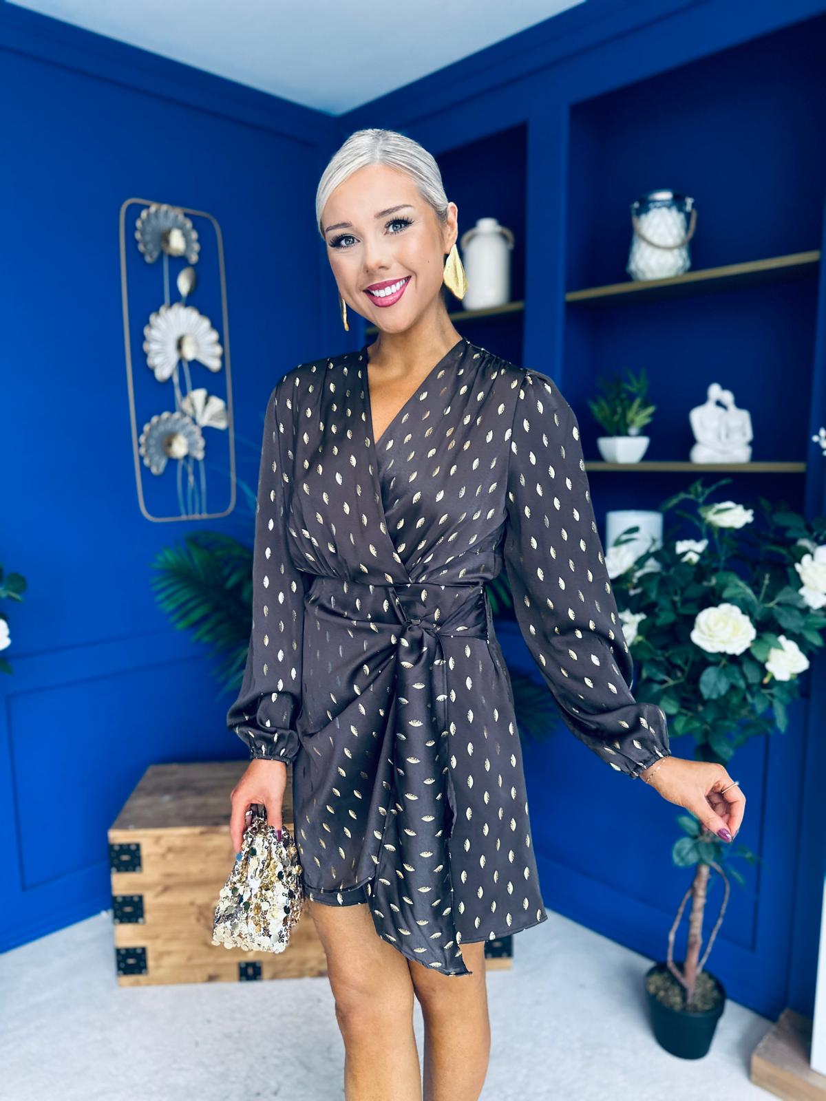 Cait Gold Leaf Mini Dress Coffee