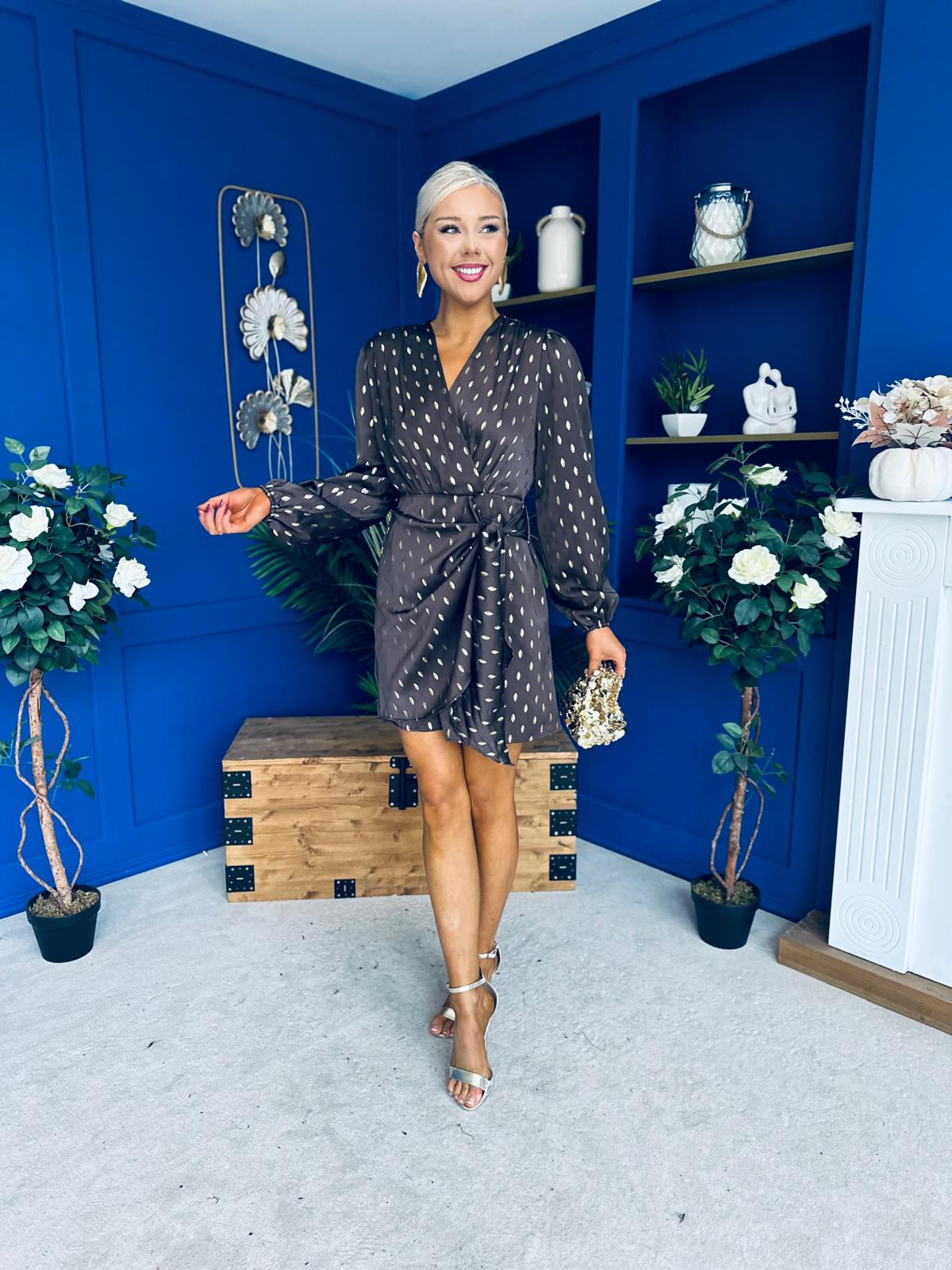 Cait Gold Leaf Mini Dress Coffee