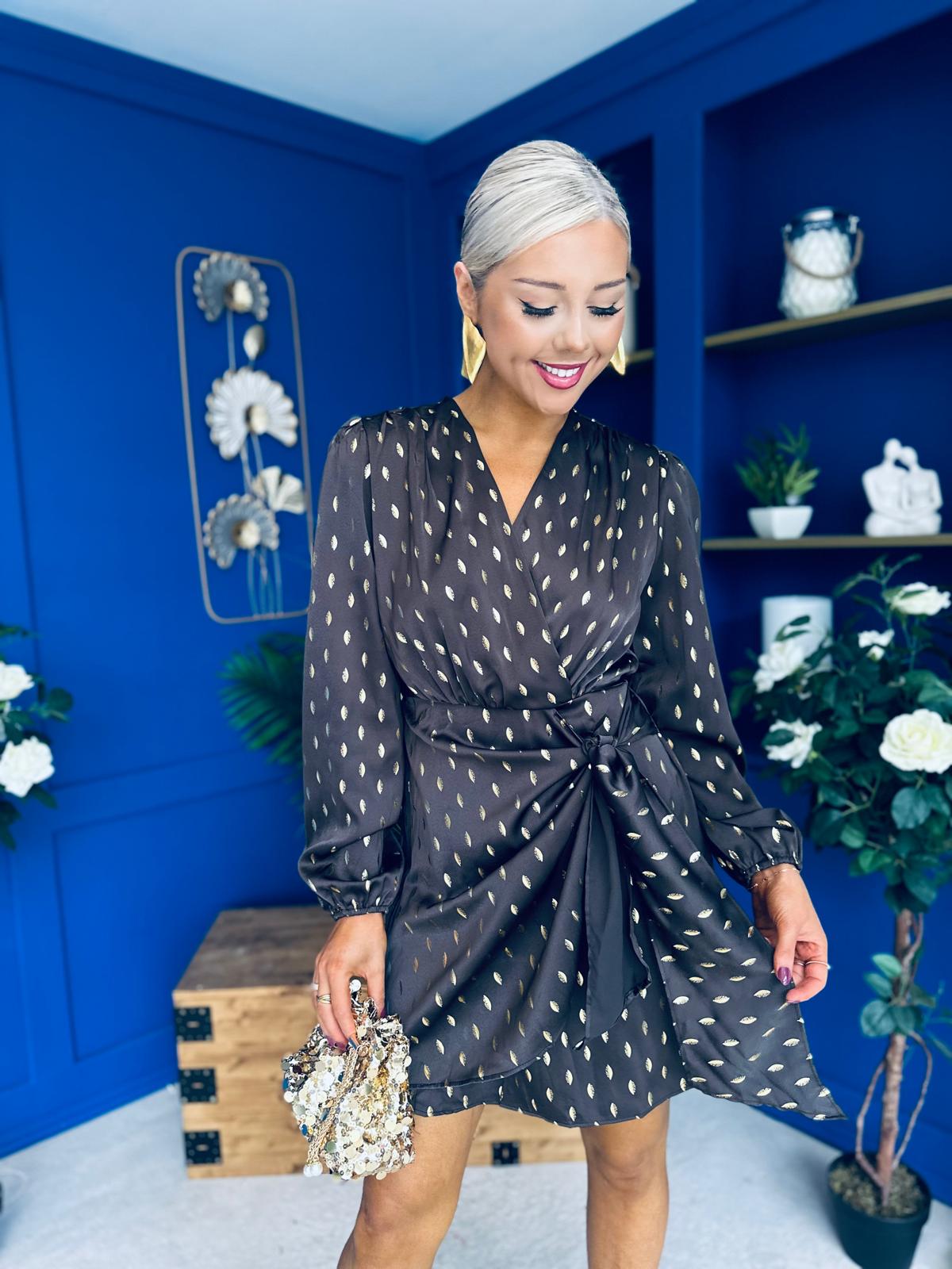 Cait Gold Leaf Mini Dress Coffee