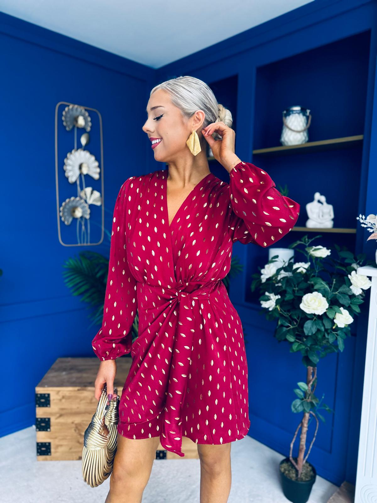 Cait Gold Leaf Mini Dress Wine