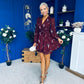 Esme Banded Mini Dress Floral Wine