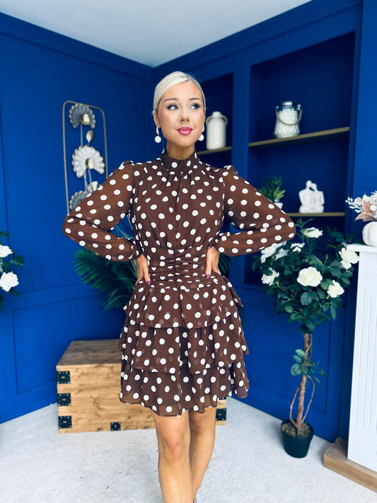 Louise High Neck Mini Dress Polka Coco
