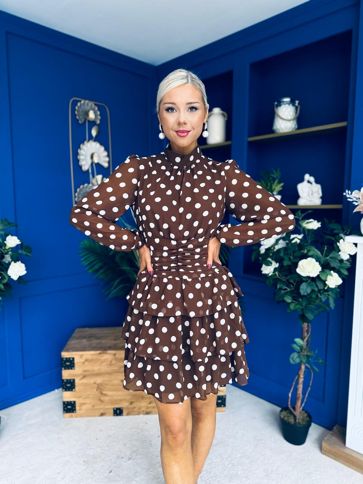 Louise High Neck Mini Dress Polka Coco