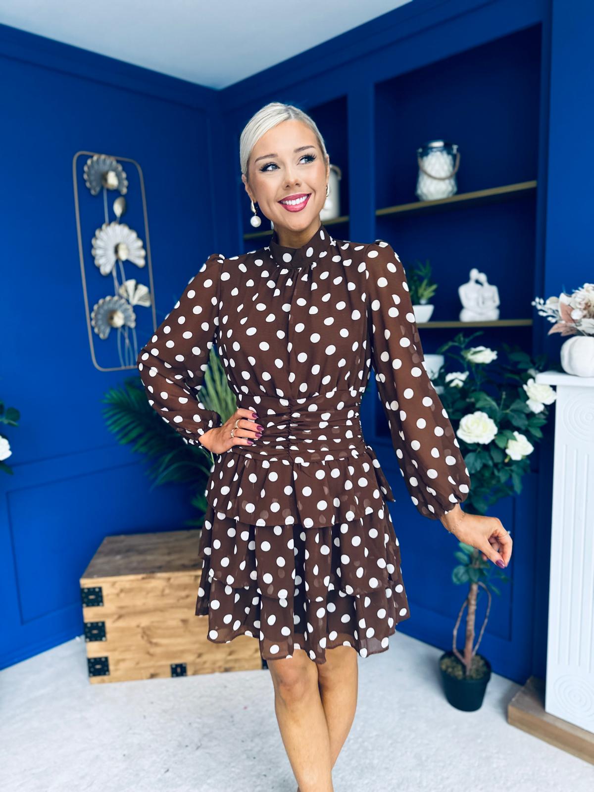 Louise High Neck Mini Dress Polka Coco