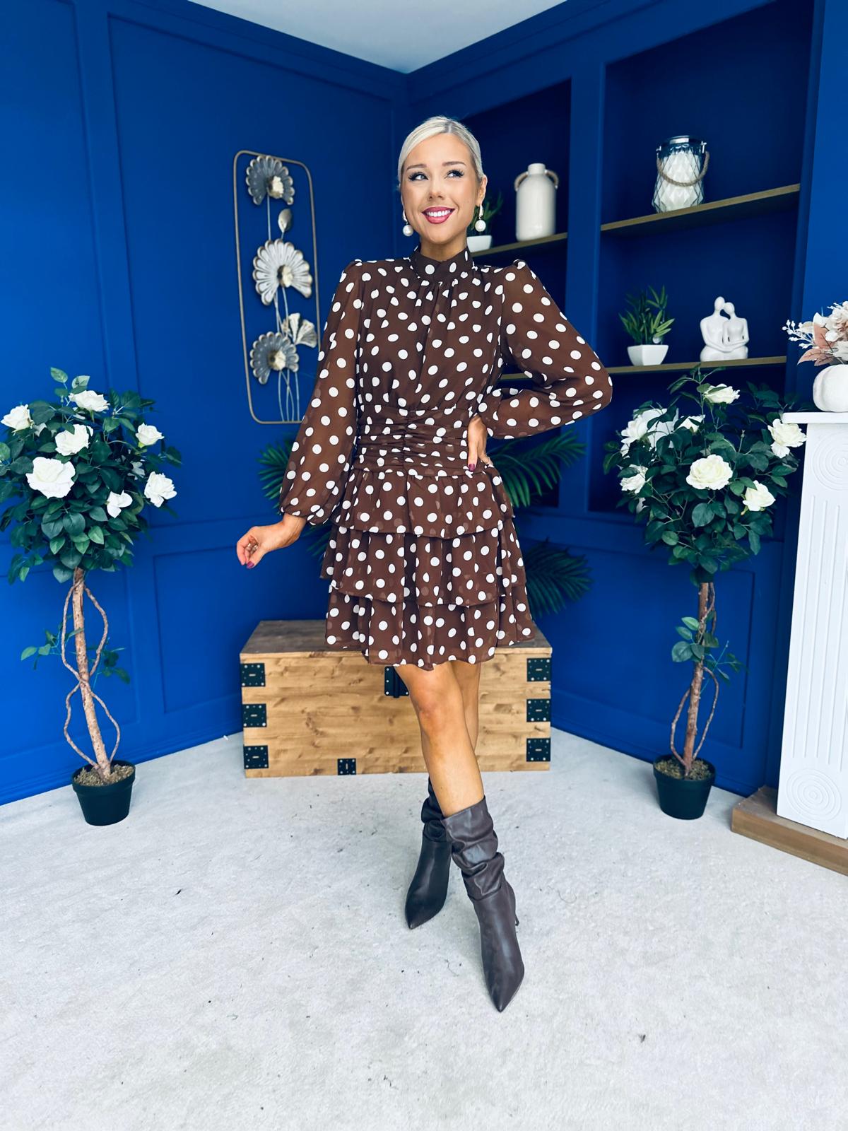 Louise High Neck Mini Dress Polka Coco