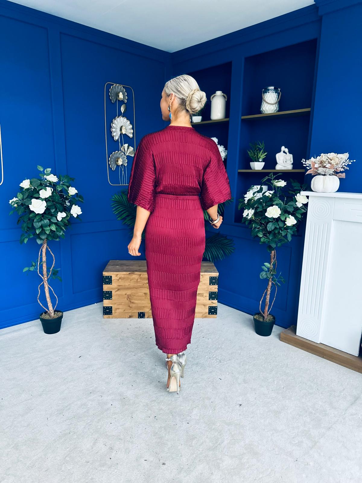 Willow Plisse Detail Midi Dress Wine