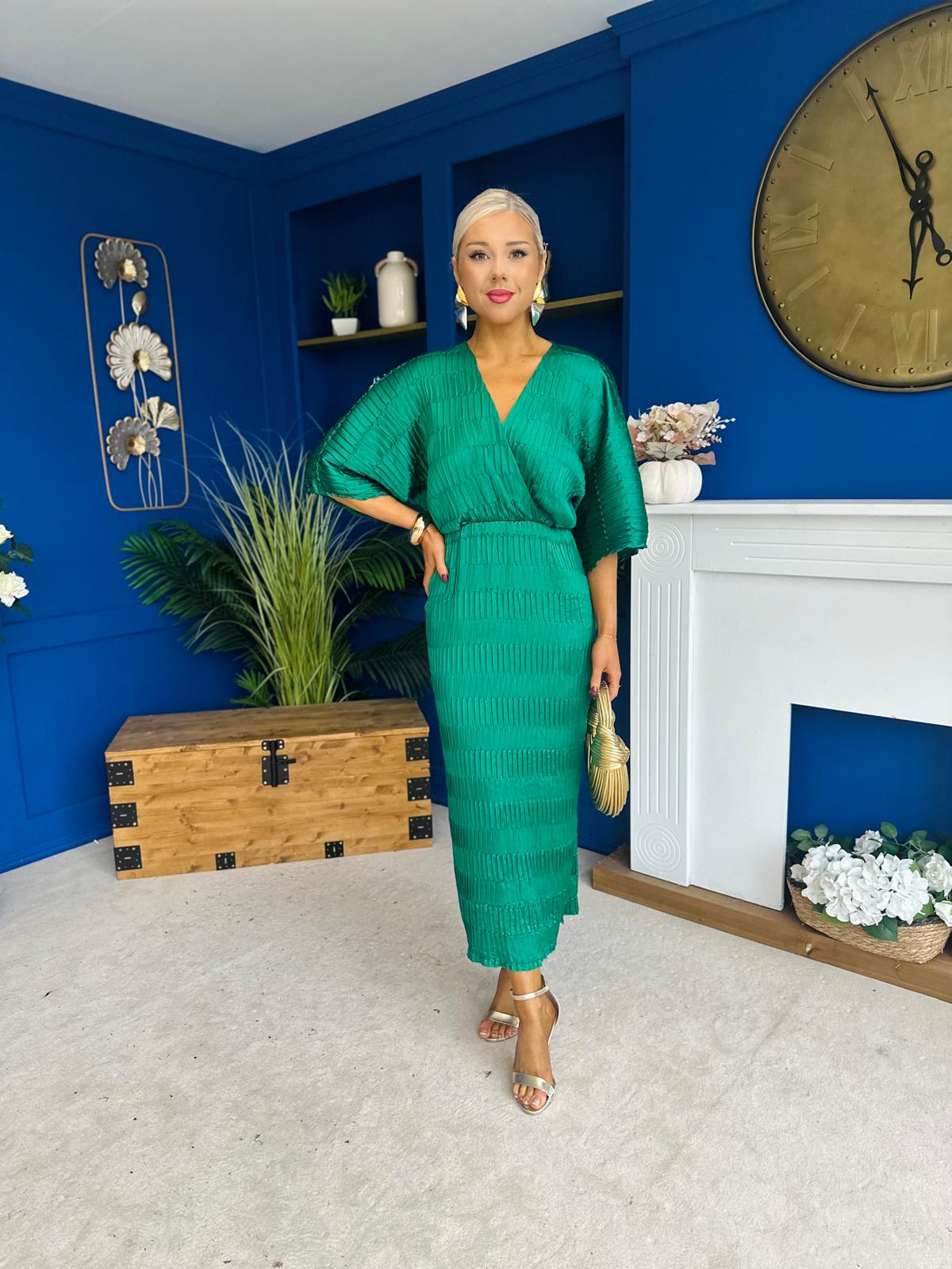 Willow Plisse Detail Midi Dress Green