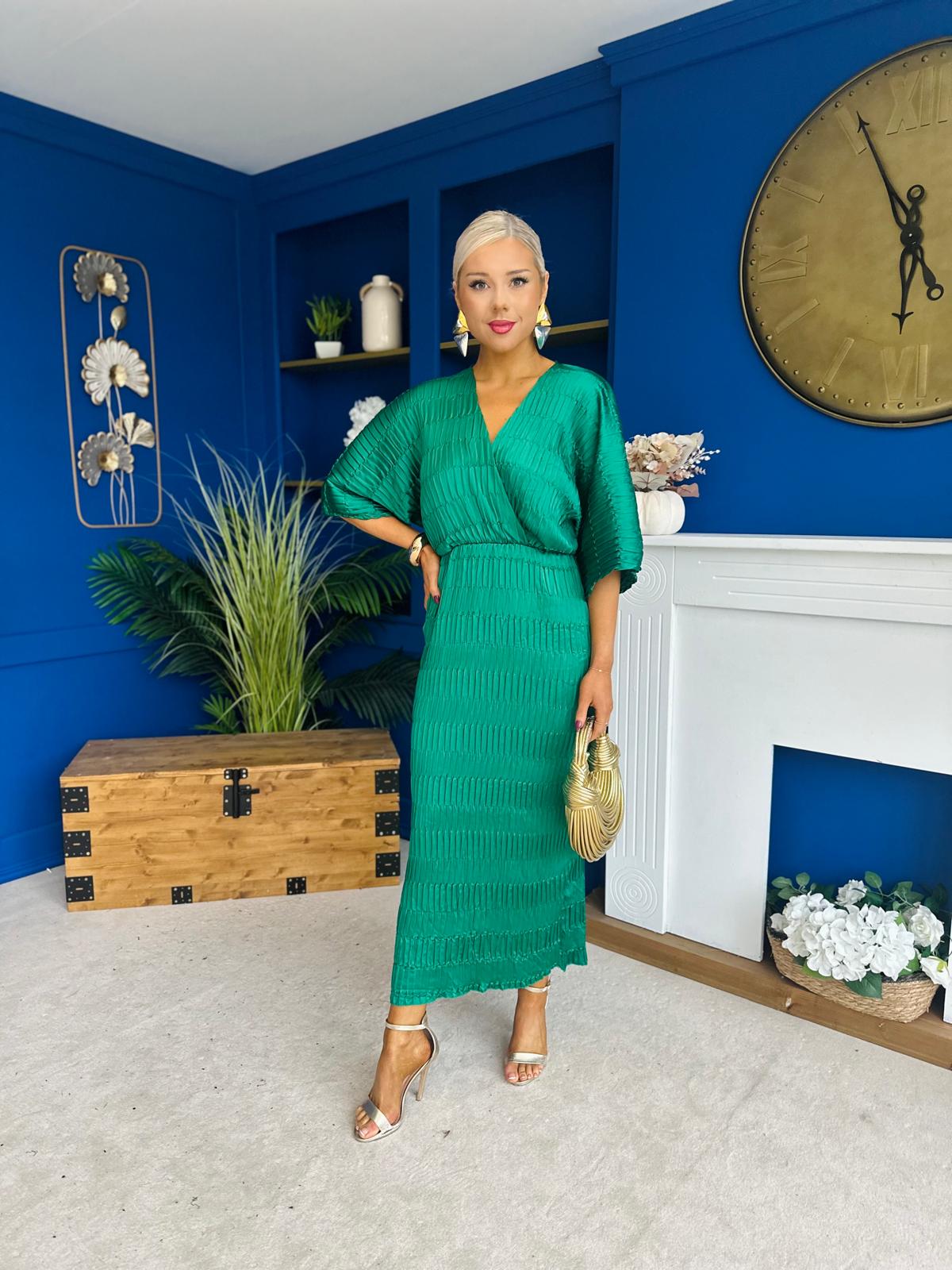 Willow Plisse Detail Midi Dress Green