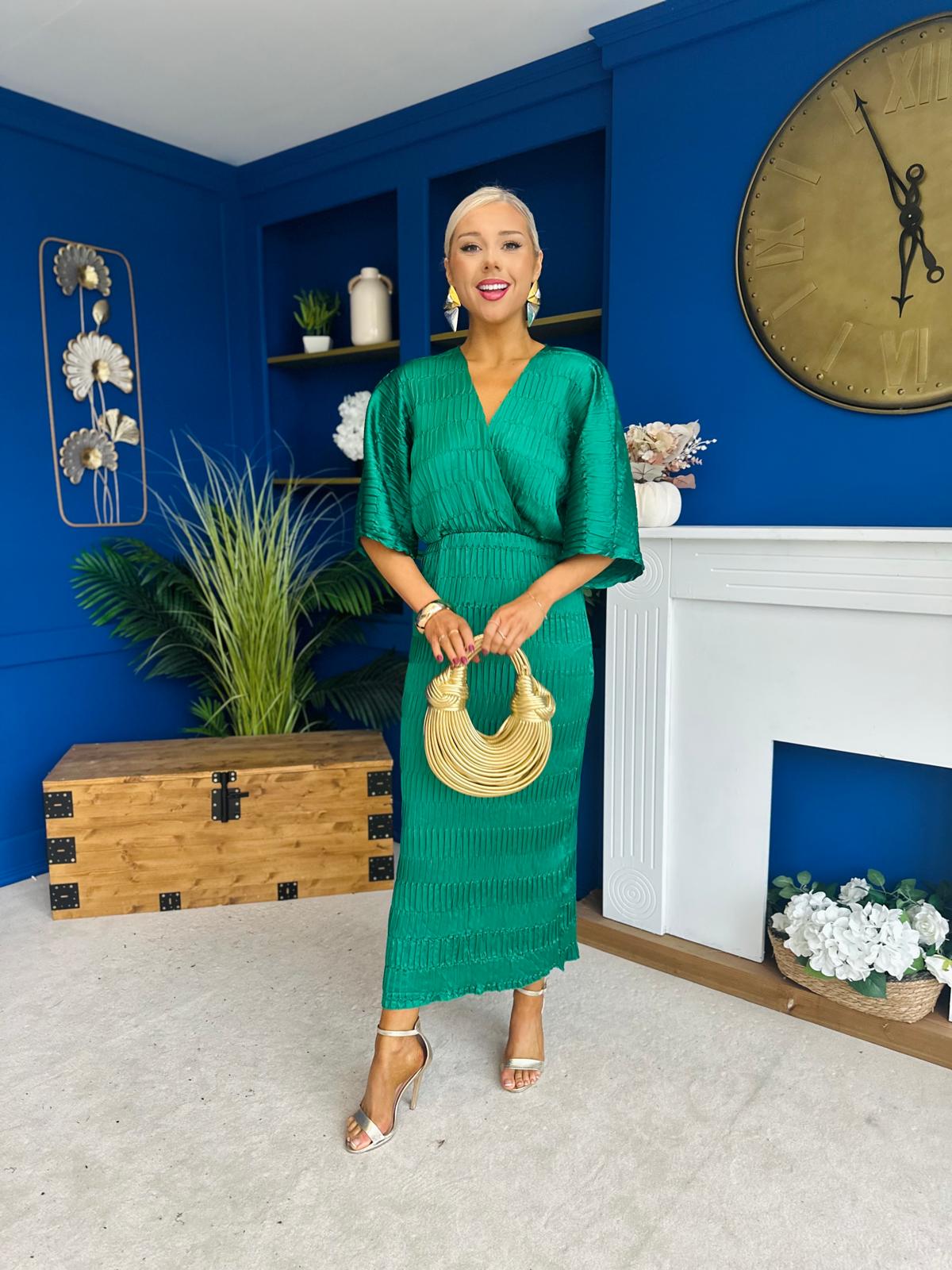 Willow Plisse Detail Midi Dress Green