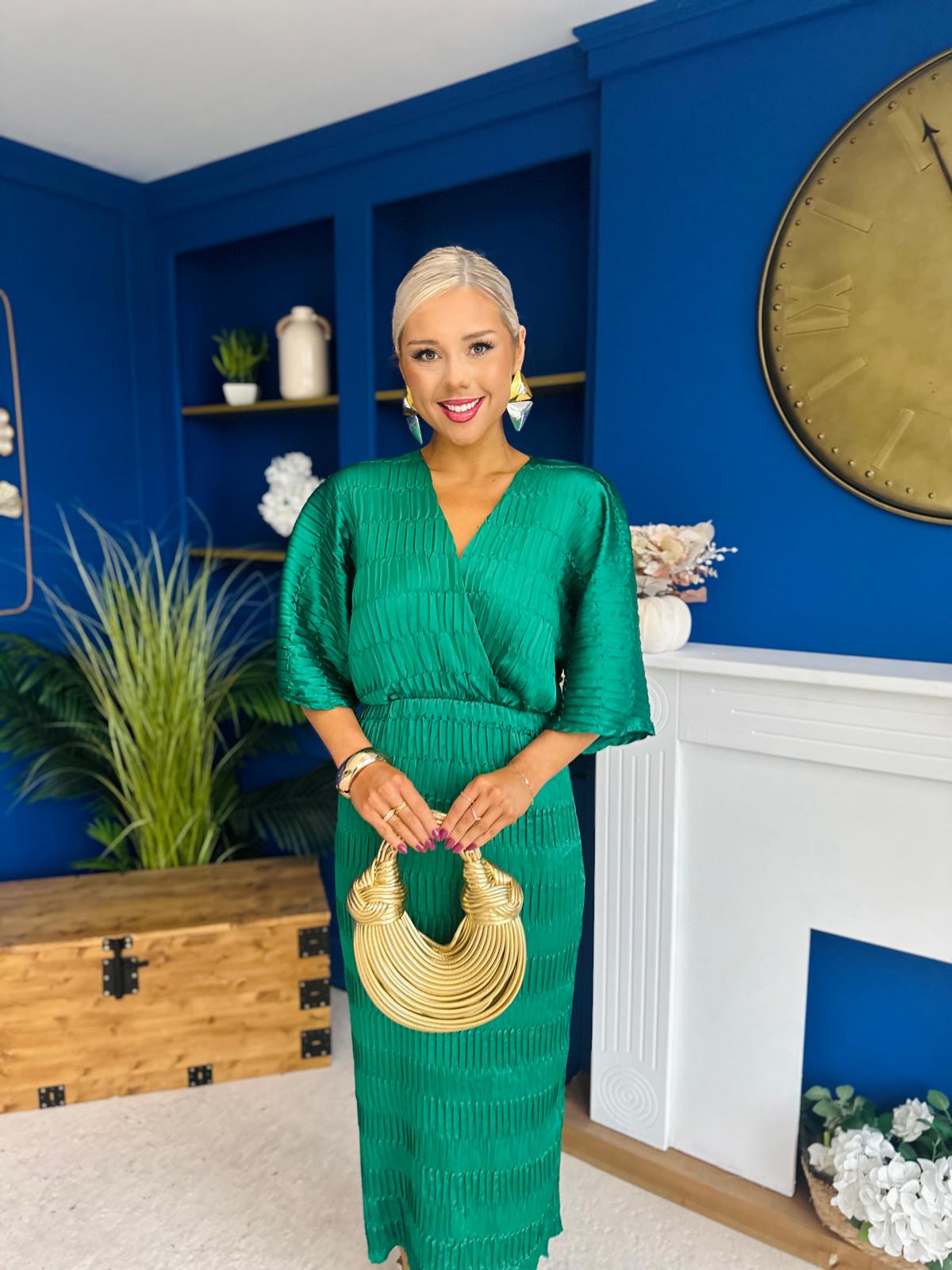Willow Plisse Detail Midi Dress Green