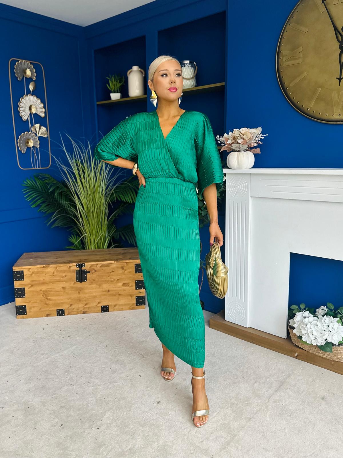 Willow Plisse Detail Midi Dress Green