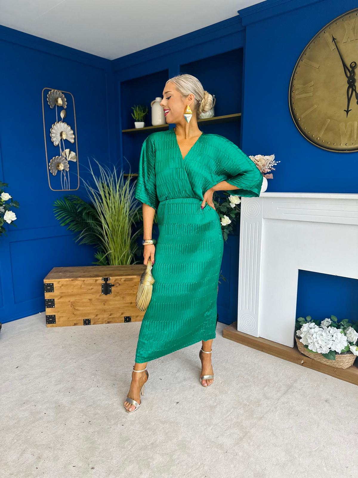 Willow Plisse Detail Midi Dress Green