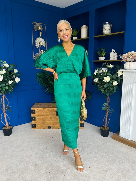Willow Plisse Detail Midi Dress Green