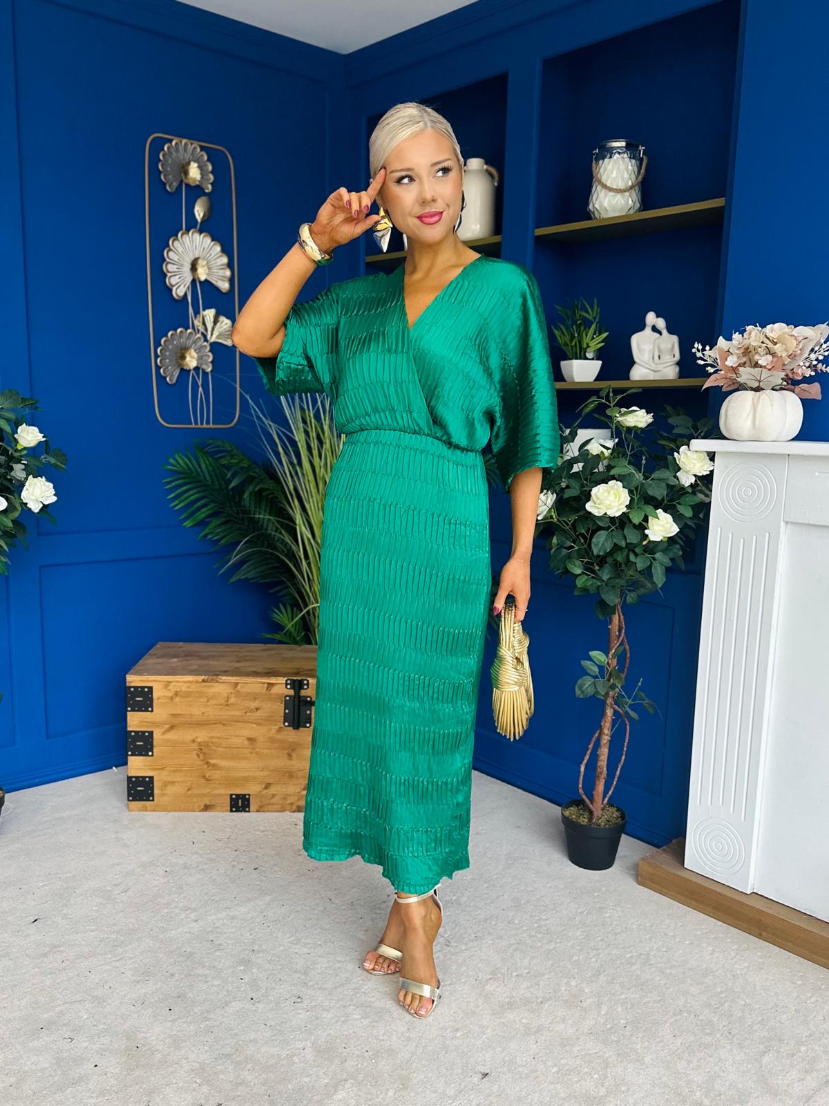 Willow Plisse Detail Midi Dress Green