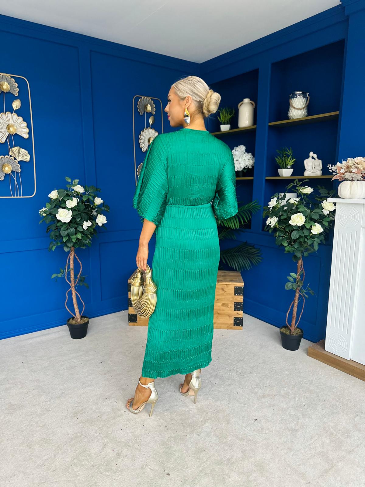 Willow Plisse Detail Midi Dress Green