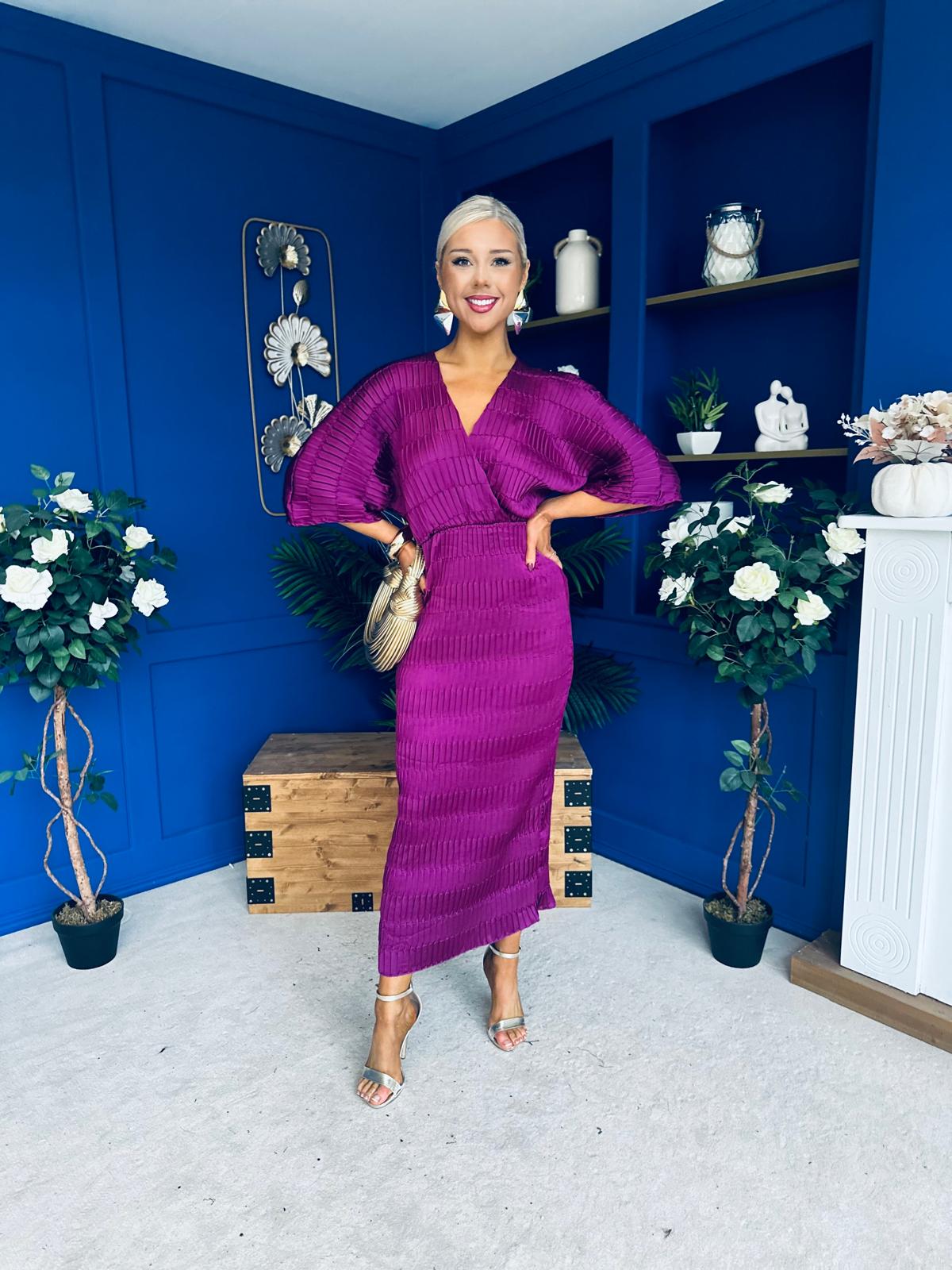 Willow Plisse Detail Midi Dress Violet