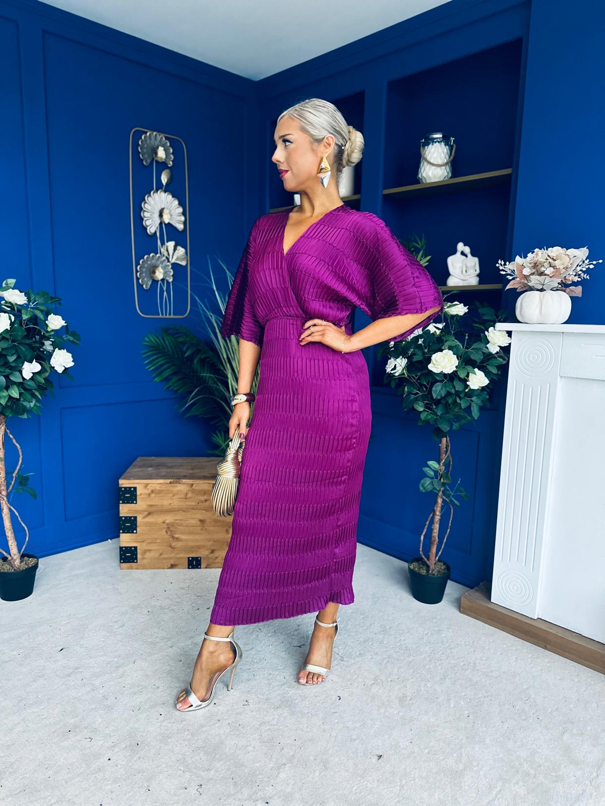 Willow Plisse Detail Midi Dress Violet