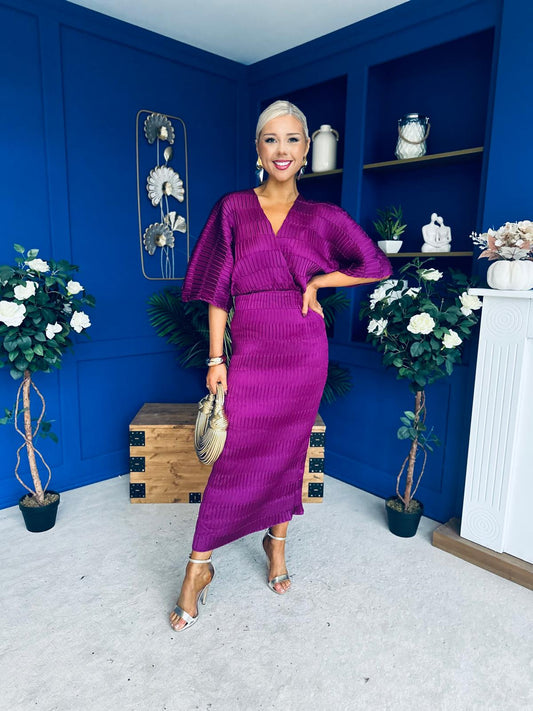 Willow Plisse Detail Midi Dress Violet
