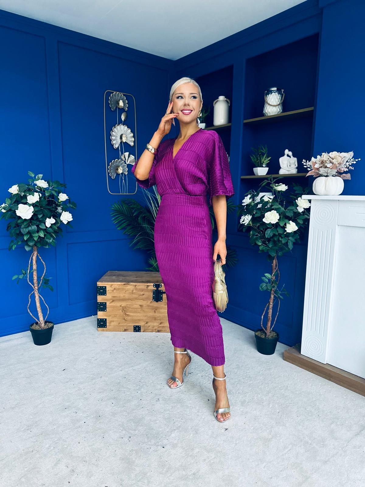 Willow Plisse Detail Midi Dress Violet