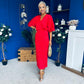 Willow Plisse Detail Midi Dress Red