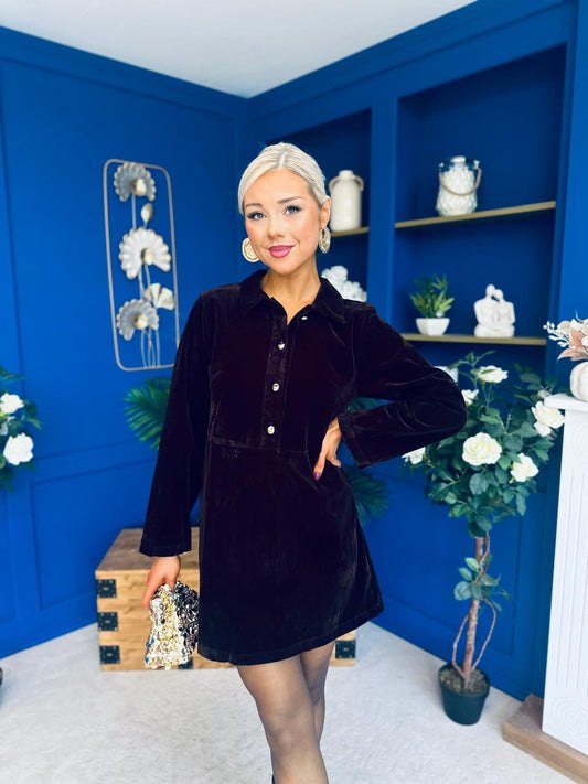 Hayden Faux Velvet Mini Dress Coffee