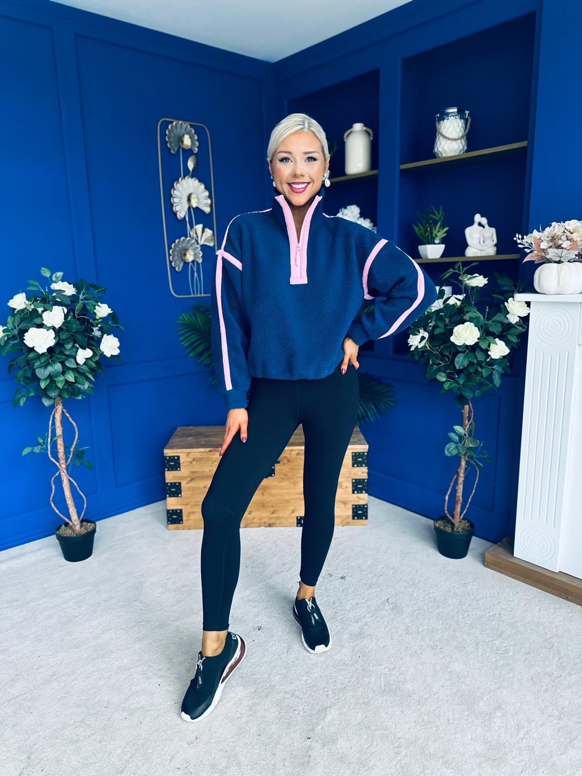 Lulu Contrast Binding 1/4 Zip Fleece Navy