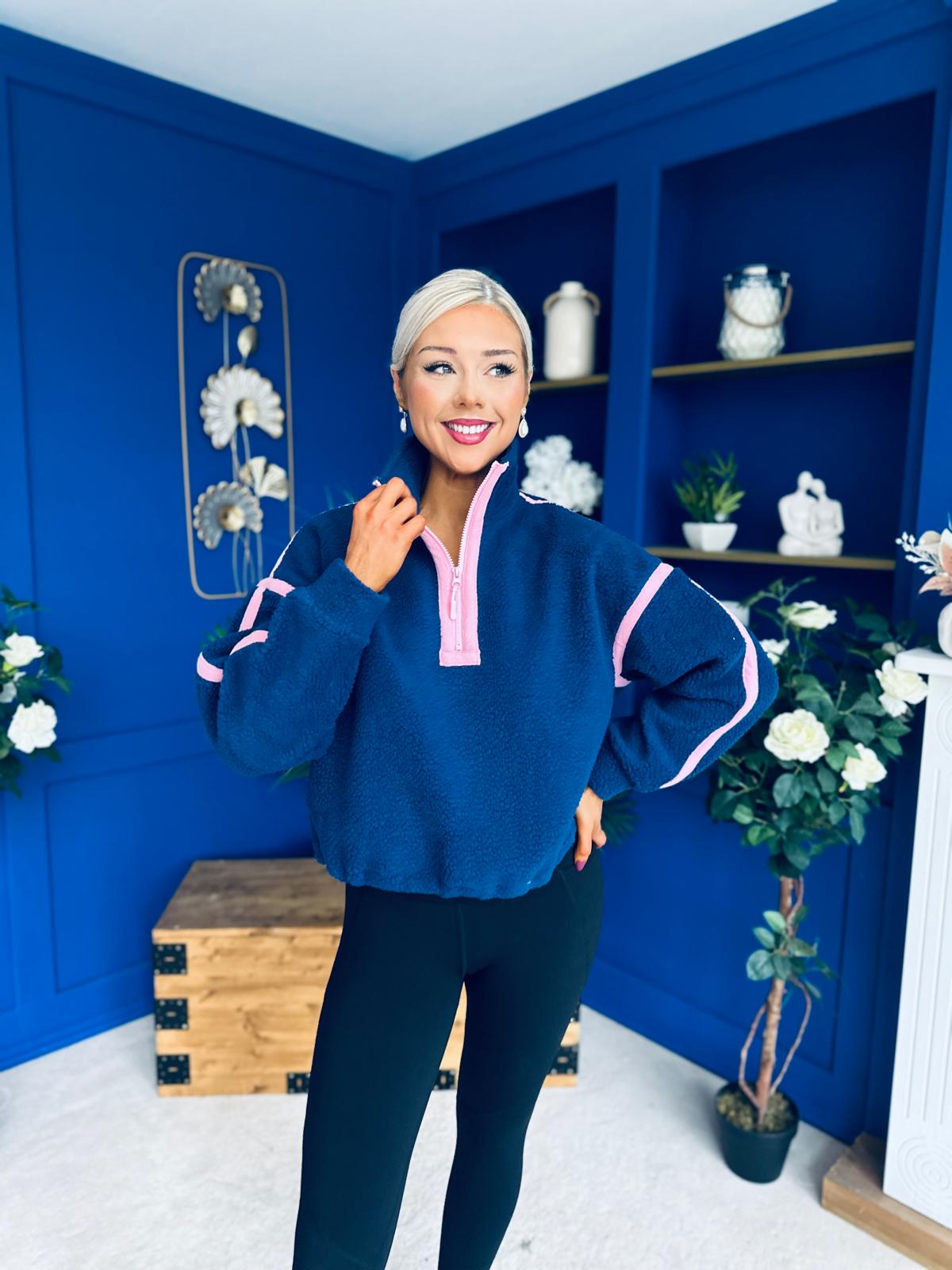 Lulu Contrast Binding 1/4 Zip Fleece Navy
