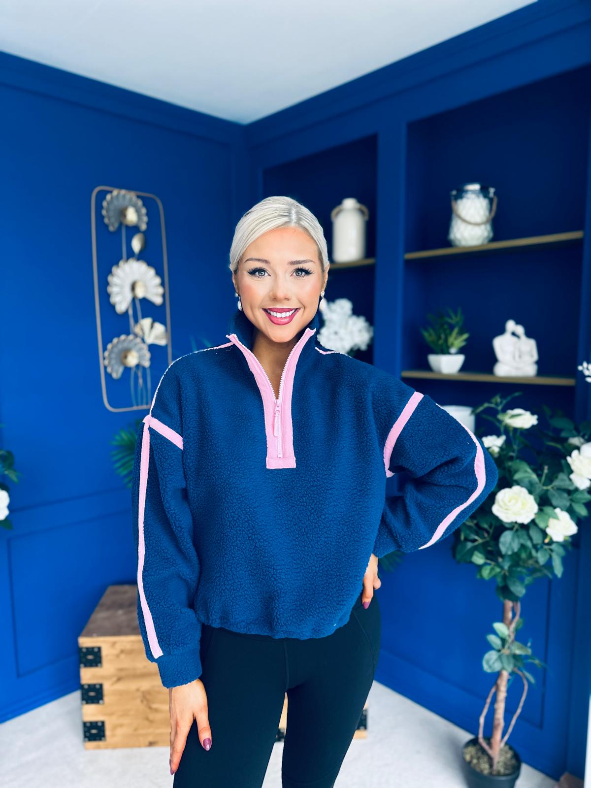 Lulu Contrast Binding 1/4 Zip Fleece Navy