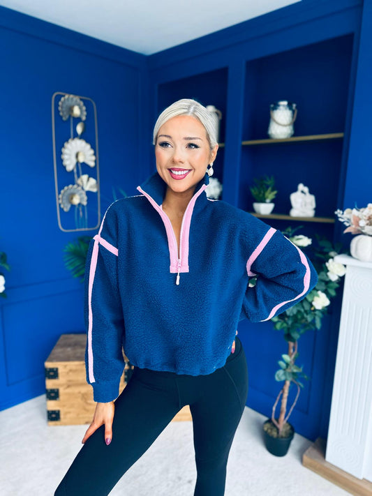 Lulu Contrast Binding 1/4 Zip Fleece Navy