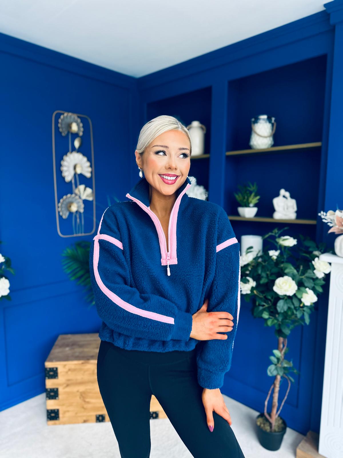 Lulu Contrast Binding 1/4 Zip Fleece Navy