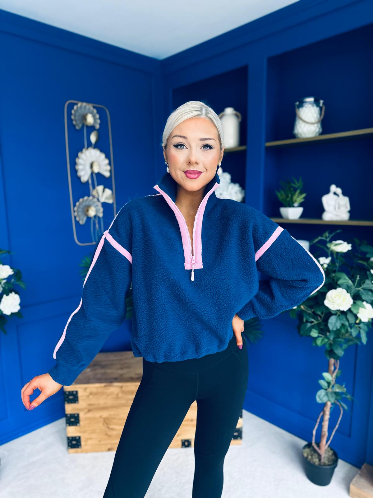 Lulu Contrast Binding 1/4 Zip Fleece Navy