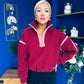 Lulu Contrast Binding 1/4 Zip Fleece Wine