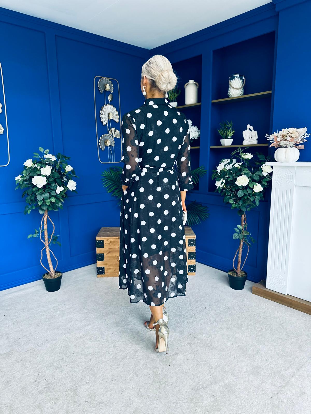 Angela Long Sleeve Maxi Shirt Dress Spot Burnout Black