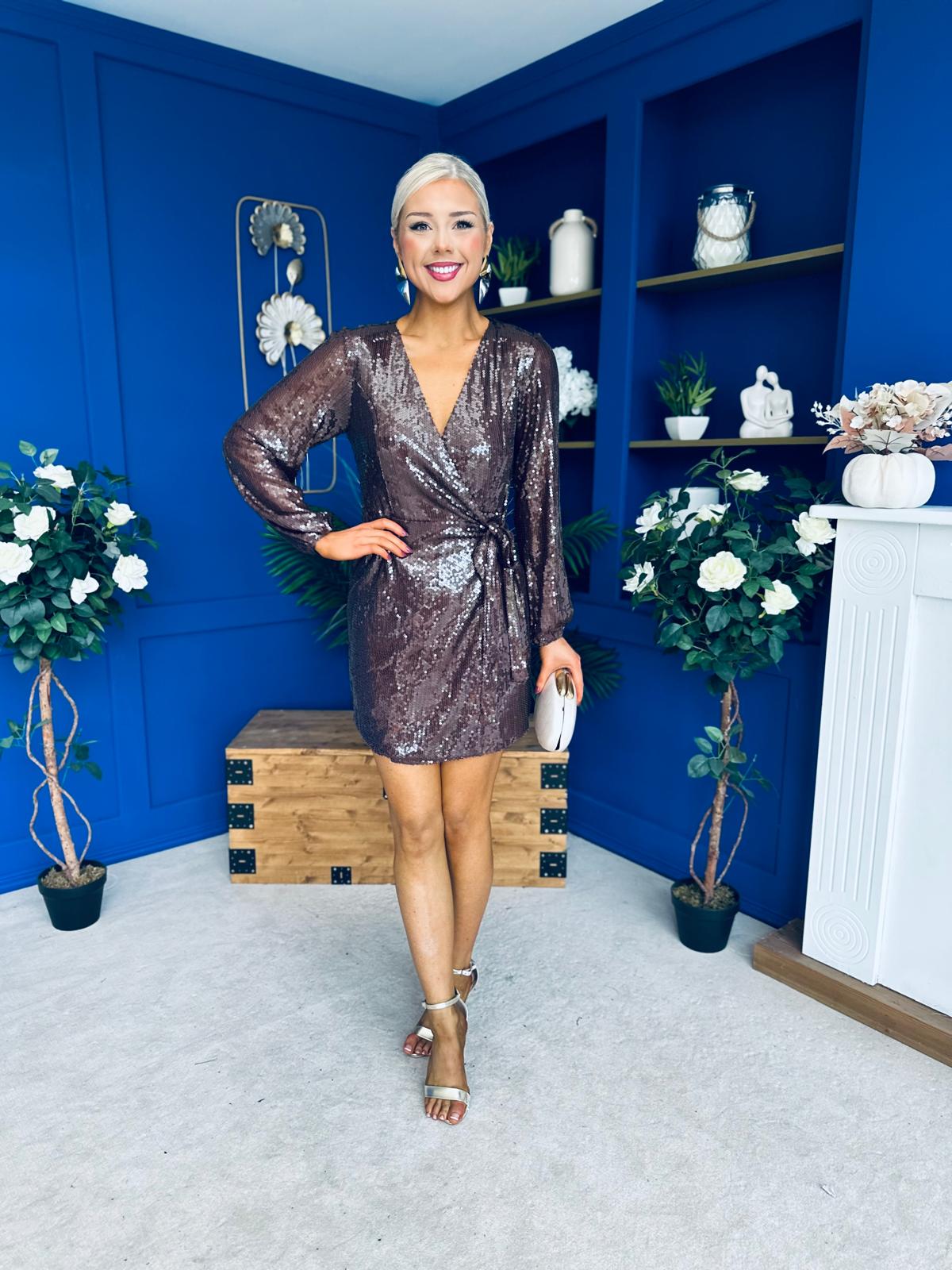 Gracie Wrap Sequin Mini Dress Coco