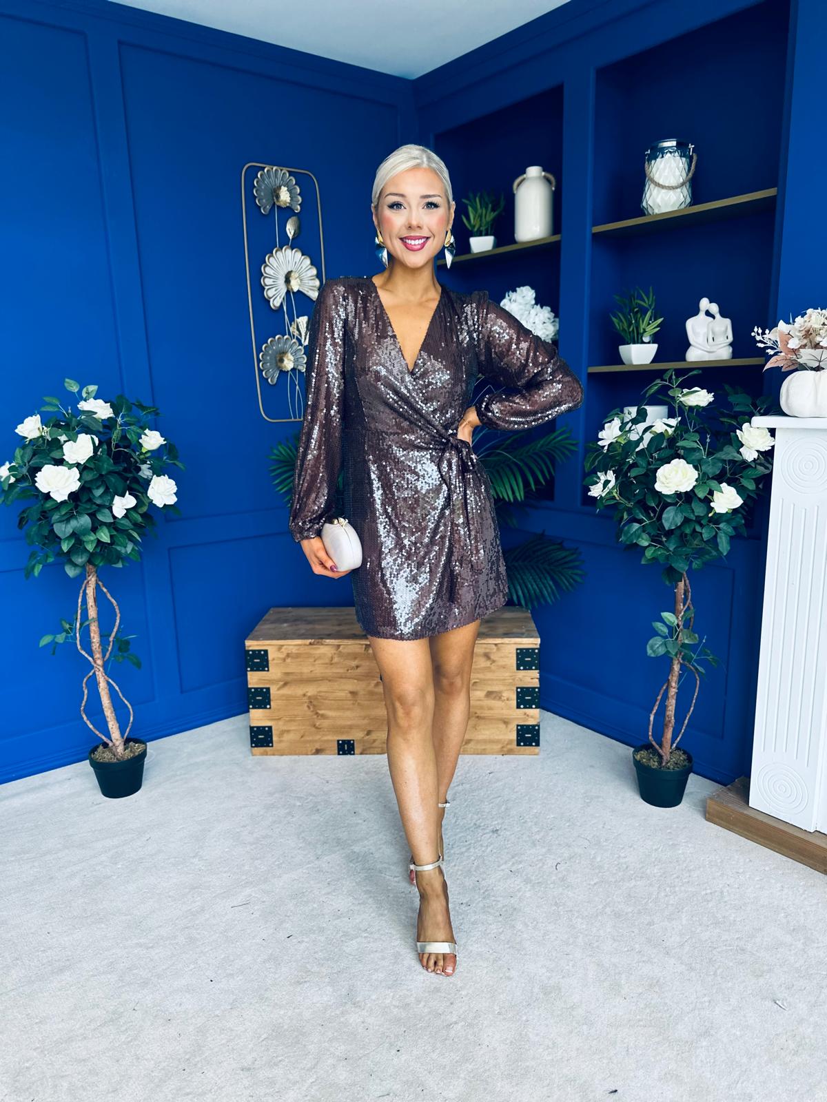 Gracie Wrap Sequin Mini Dress Coco