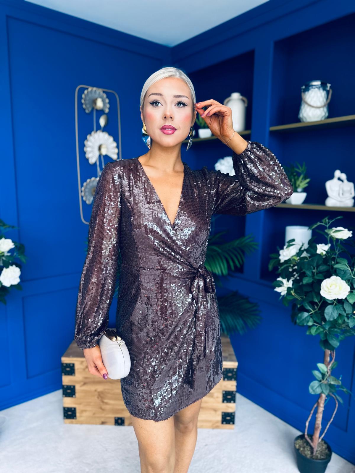 Gracie Wrap Sequin Mini Dress Coco